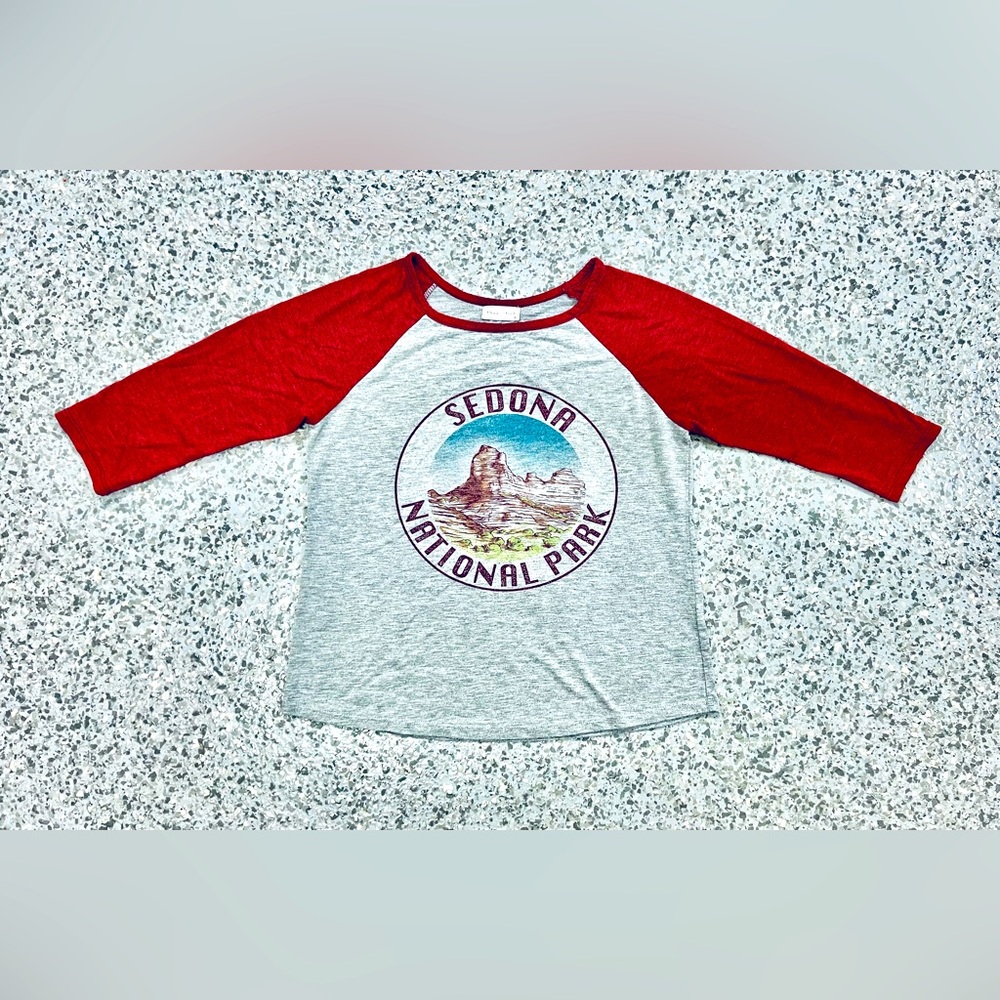 FULL TILT Long Sleeve Shirt for Womens. Size Small, Color Gray/Red.